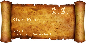 Klug Béla névjegykártya